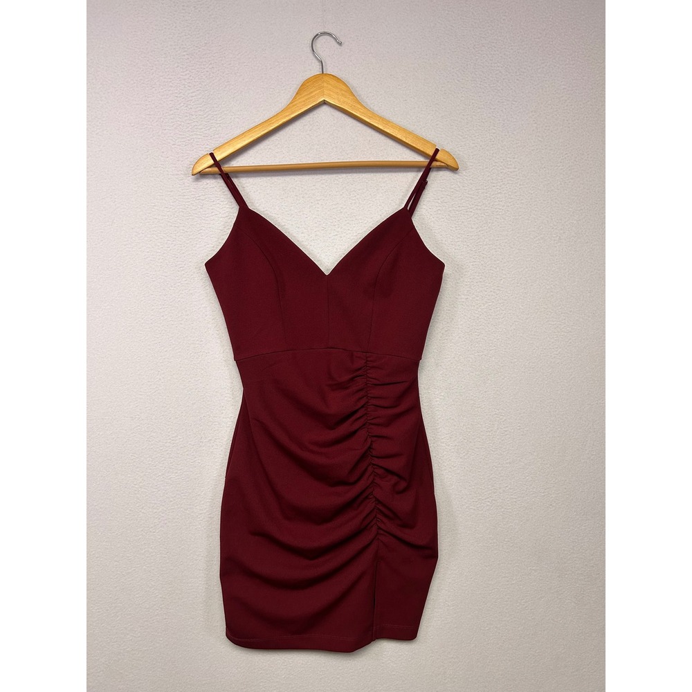 Cocktail Glam Emerald Sundae Womens Medium Burgundy Ruched Bodycon Mini Dress